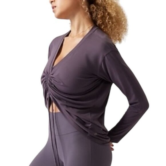 Athleta Crossover Ruched Top XXS Purple - Picture 2 of 10